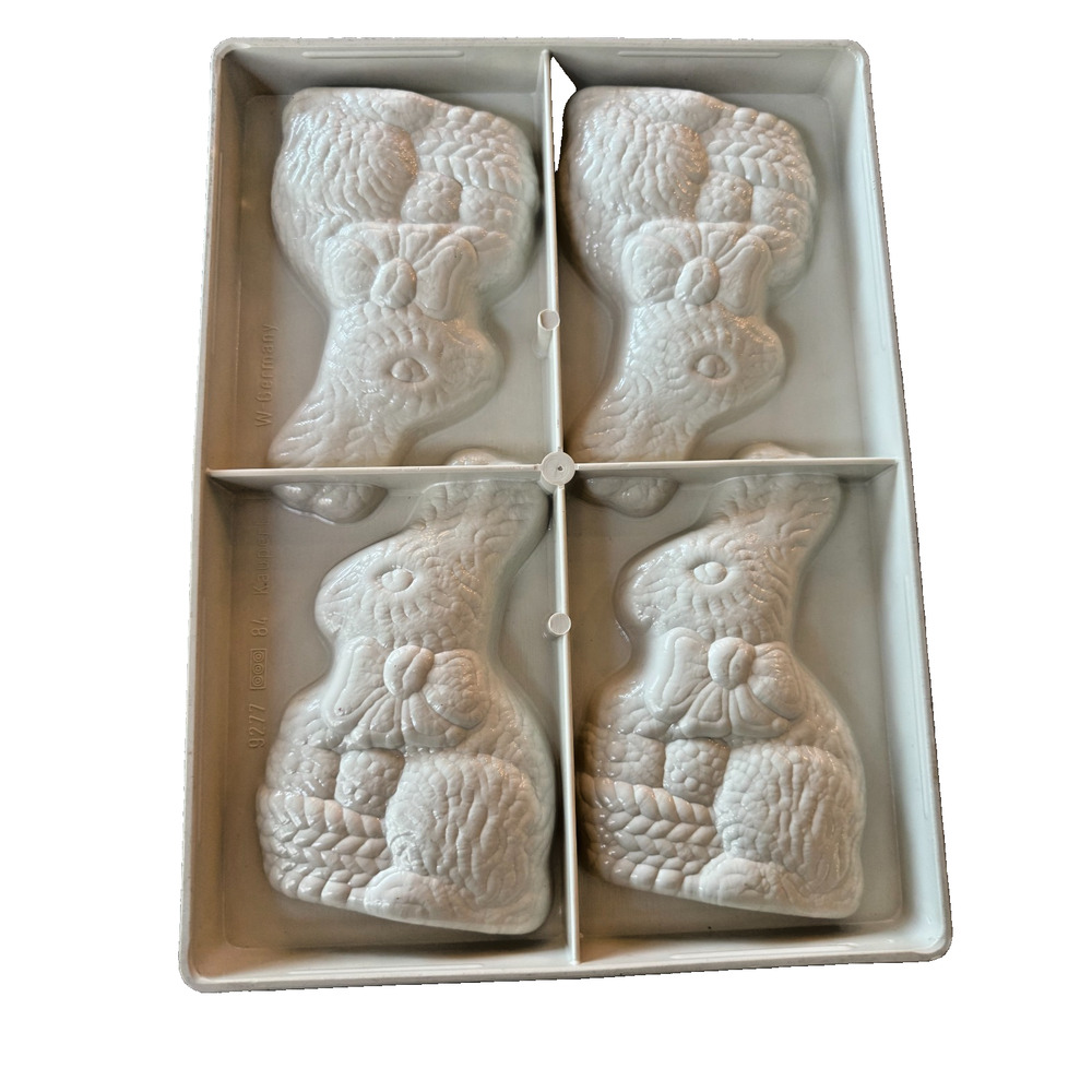 Vintage 1984 Kaupert W Germany Easter Bunny Rabbit Chocolate Mold #9277 4 Cavity